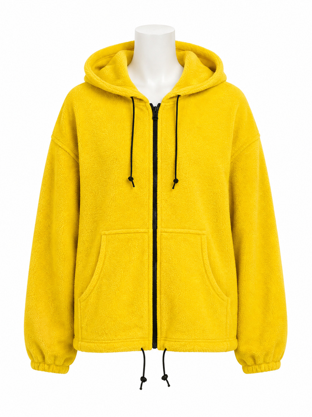 Argee Unisex Yellow Fleece Zip Hoodie Drawstring Cozy Outdoor Streetwear Size L